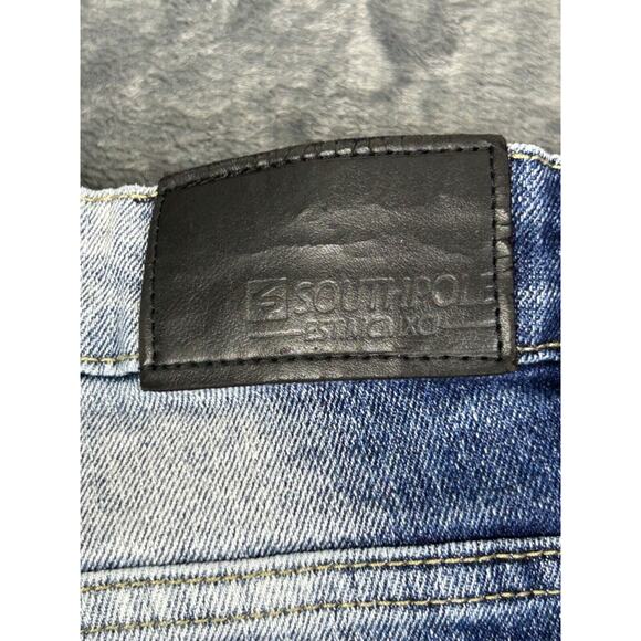 Southpole Men's Skinny Fit Moto Jeans 36x29 Blue Acid Wash‎ Distressed Biker Y2K - Picture 4 of 16